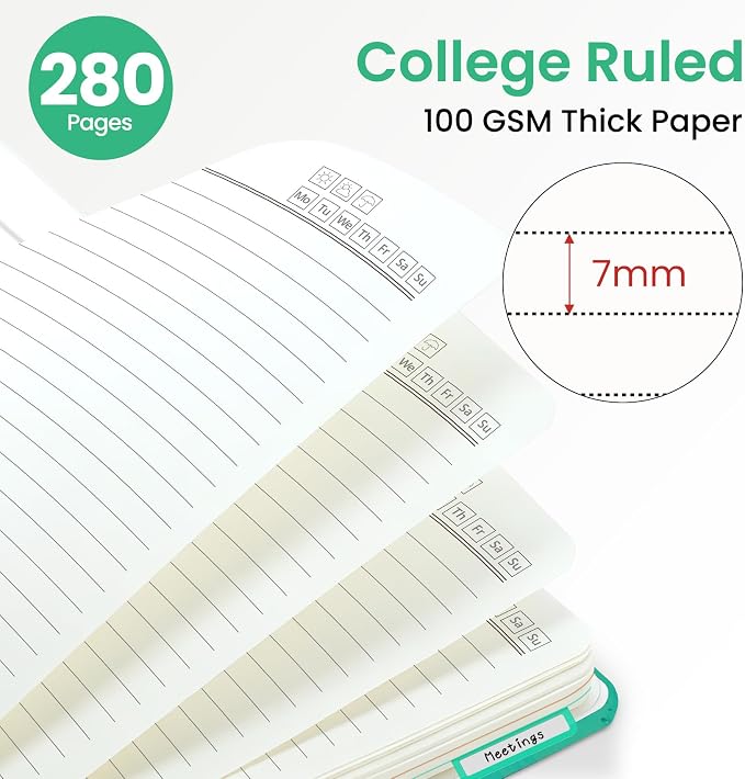 ZOTIA Large Spiral Notebook for Work, 8.5" x 11" Journal for Women, Cute 5 Subject Notebook with Removable Dividers & Tabs, College Ruled Lined Journal for Office and School, 280 Pages, Emerald Shore