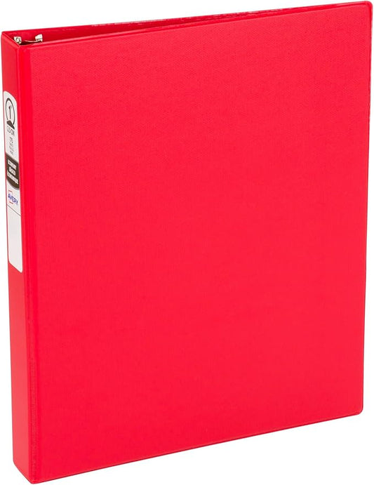 Avery Standard 3 Ring Binder, 1" Round Rings, 1 Red Binder | For School, Home and Everyday Organization, Two Clear Interior Pockets, Nonstick PVC-Free Cover, Lay-Flat Back-Mounted Rings