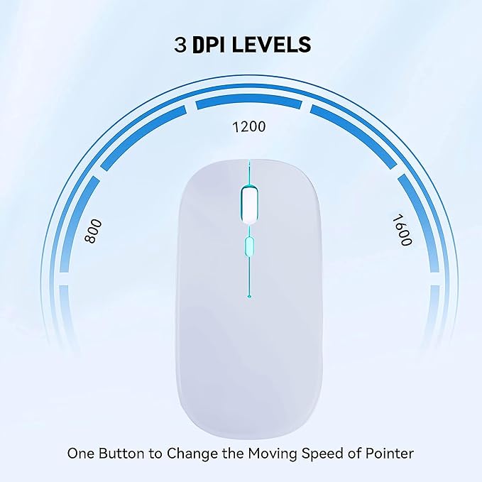 Wireless Bluetooth Mouse Rechargeable Laptop Mice with LED Lights Silent Slim Use(BT5.2 & USB 2.4G Portable Receiver) Dual Mode Computer Mouse for Laptop/iPad/Tablet/Apple/Computer/Mac(White)