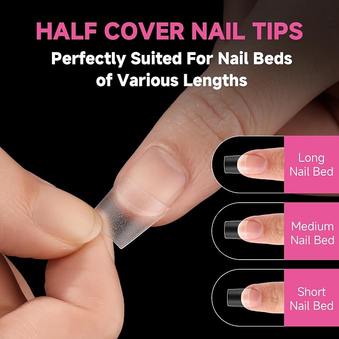 UNA GELLA Short Coffin Fake Nails Pre-buff Half Cover 504Pcs 12 Sizes | No Need File Flexible Gel Nail Tips, Salon Quality Nail Extension DIY Nail Art for Daily Wear & Pro Salon