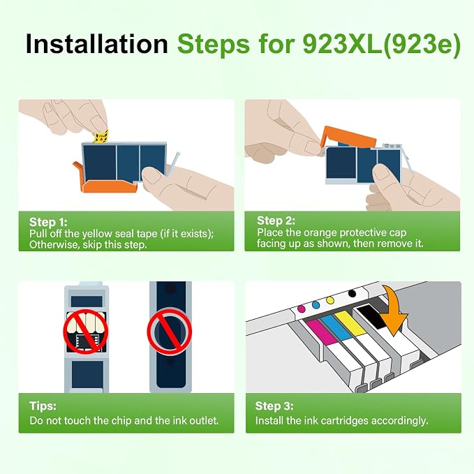 923XL 923 8130e 8125e Ink Cartridges Combo Pack with Chip for HP Printers | Replacement for HP923 XL 923e Ink for HP OfficeJet Pro 8130e 8125e 8135e 8138e 8124e 8139e 8120 8130 8122e Printer (4 Pack)