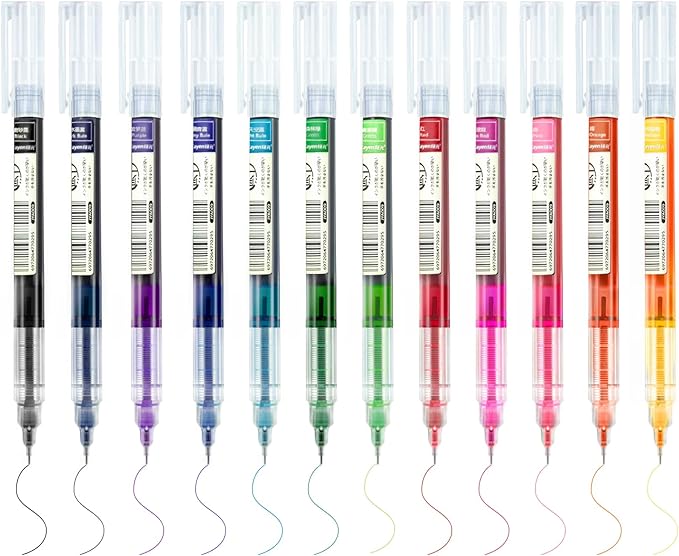 Rolling Ball Pens, Quick Dry Ink Rollerball Pen, 0.5 mm Extra Fine Point Liquid Ink Pen, Pack of 12, Multicolor