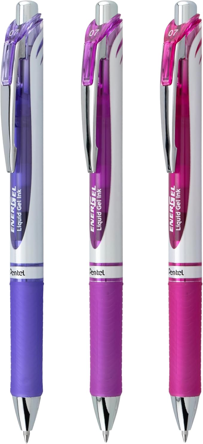 Pentel EnerGel RTX Retractable Liquid Gel Pen, Passion Hue, 0.7mm, Assorted Violet Ink Pack of 3 Pens (BL77PASBP3M)