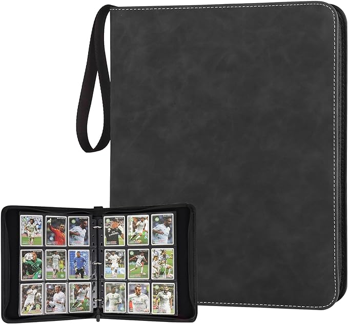 GERMUN 3 Ring 9 Pocket Zipper Card Binder, 720 Double Sided Standard PU Trading Card Album Folder for TCG & Sports Cards, Not Fit Top Loaders (Black1)