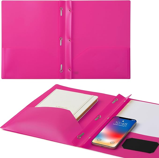 Mr. Pen- Plastic Folders with Pockets and Prongs, 24 Pack, Letter Size, Pink, Flexible Plastic Folders with Prongs