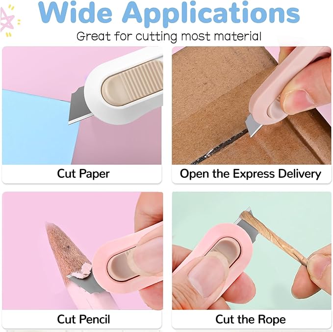 20 PSC Box Cutter,Retractable Box Opener, Package Opener, Easy Slide Retractable Cute Utility Knife For Opening Daily Express Boxes, Envelopes, Packages, Paper tapes and more