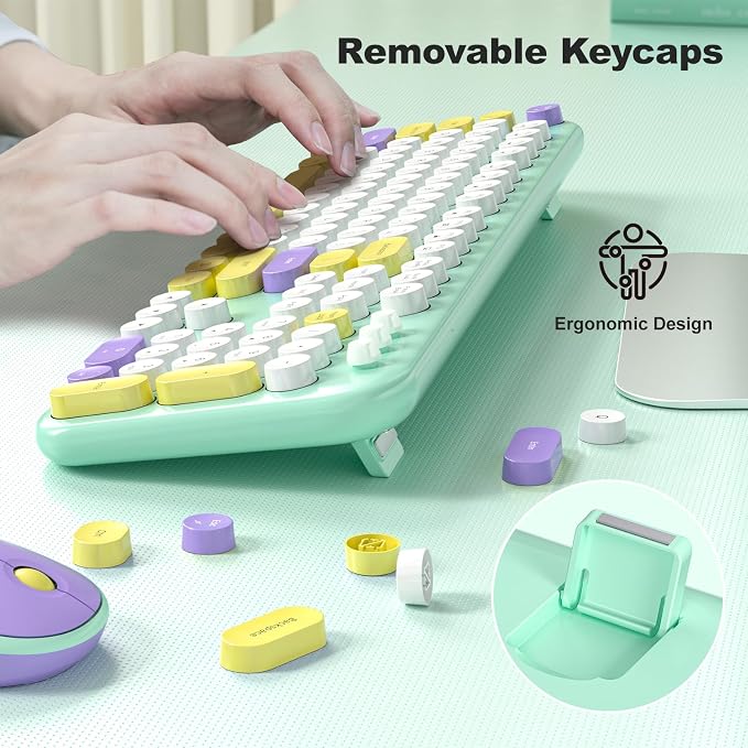 KNOWSQT Wireless Keyboard and Mouse Combo - Lovely Tiffany Blue 2.4G Full-Sized Colorful Keyboards, Round Keycap USB Dongle Plug Play Cute Keyboards for Windows, Laptop, PC, Desktop, Mac