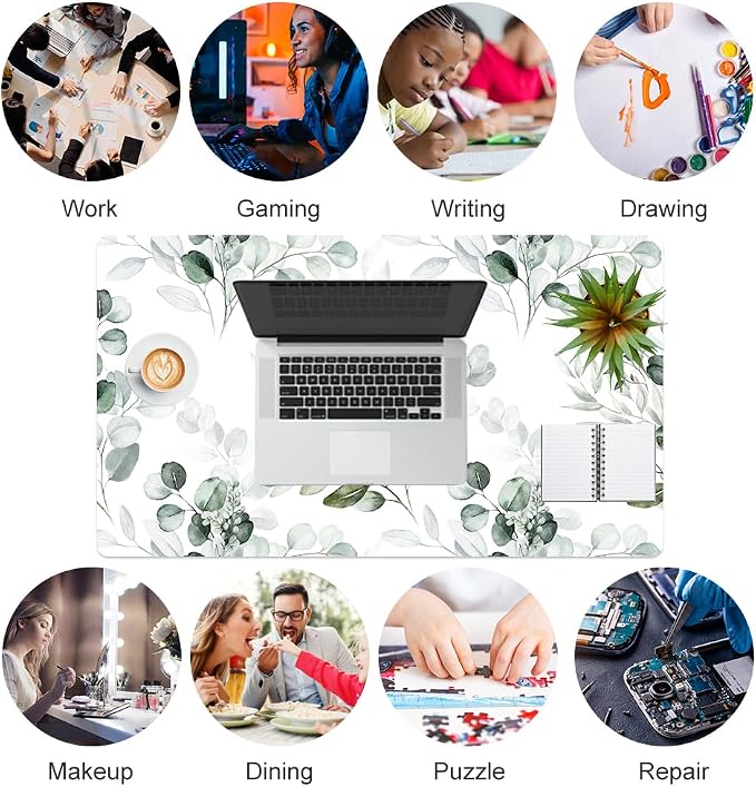 Colorful Star Large Mouse Pad, PU Leather Waterproof Desk Mat, Computer Gaming Mouse Pad, XXL Full Extended Mousepad Non Slip Desk Pad for School Office Home 23.6" x 13.8" - Soft Eucalyptus