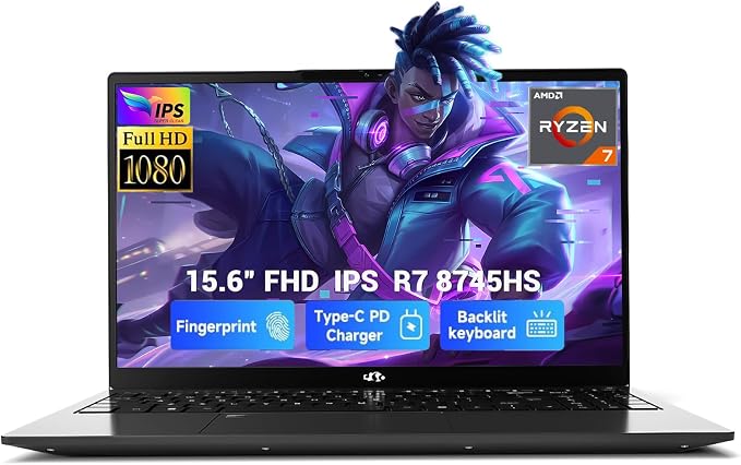 NIMO 15.6" IPS FHD Light-Gaming-Laptop, AMD Ryzen 7 8745HS 16GB DDR5 RAM 1TB SSD (8C/16T, up to 4.9 GHz Beat R9 7940HS) Radeon 780M GPU 100W Type-C Backlit Keyboard Fingerprint, for Students & Gamers