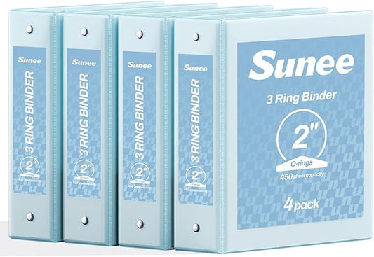 SUNEE 3 Ring Binders 2 Inch 4 Pack, Clear View Binder Three Ring PVC-Free (Fit 8.5x11 Inches) for School or Office Supplies, Blue