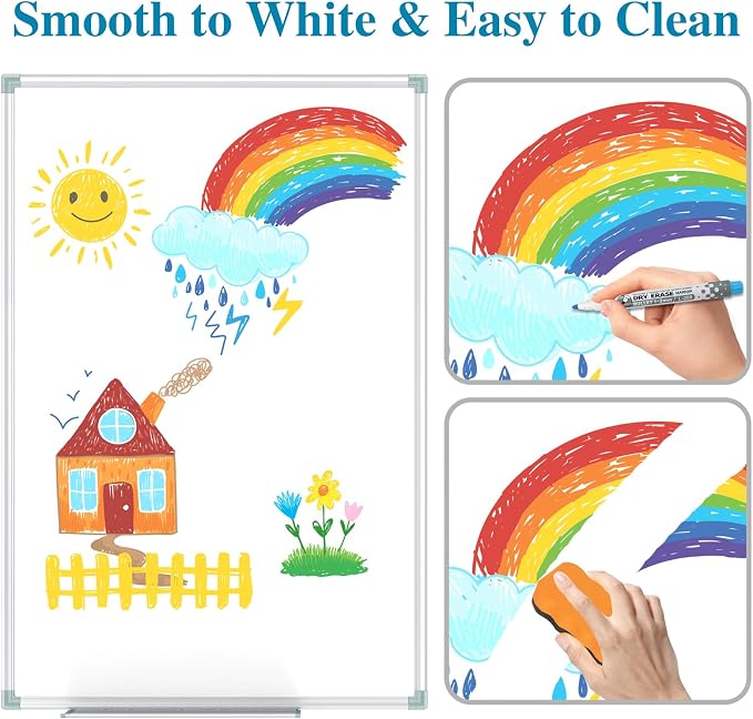 Lockways White Board Dry Erase 36 x 24 Inch, Magnetic Whiteboard 3 x 2 | Silver Aluminium Frame for School Office and Home