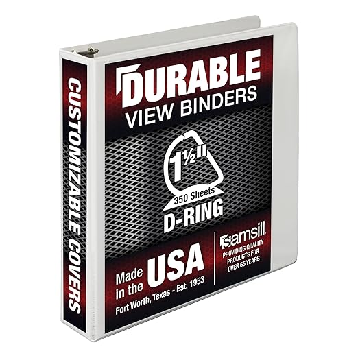 Samsill Durable 1.5 inch 3 Ring Binder, D Ring Binder, 100% Recycled Chipboard, White