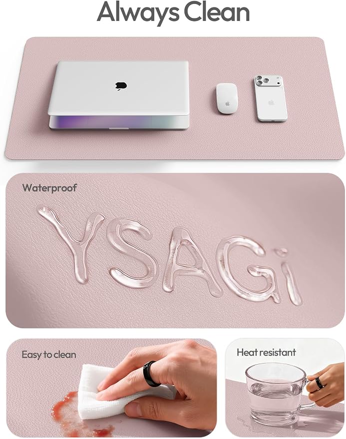 YSAGi Leather Desk Protector, Office Mat, Large Mouse Mat, Non-Slip PU Leather Blotter, Laptop Desk Mat, Waterproof Writing Pad for Office and Home(Grayish Lavender, 63" x 17.2")