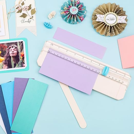 Mini Paper Trimmer with Extending Ruler, Paper Cutter with Cutting and Scoring Blades, Portable Straight Edge Cutter for Scrapbooking Craft Paper, Photos, Label, Cardstock