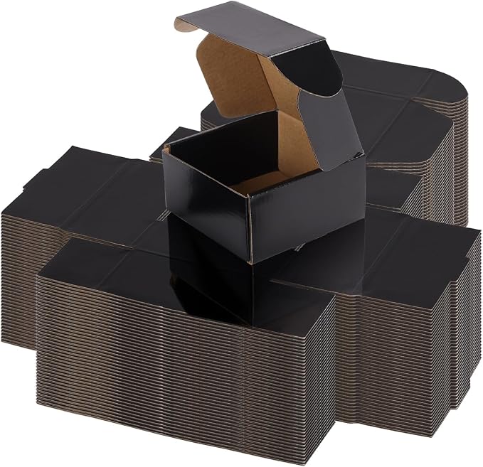 Hoikwo 40 Pack 4x4x2 Shipping Boxes for Small Business, Black Packaging Cardboard Boxes, Moving Mailing Packing Box