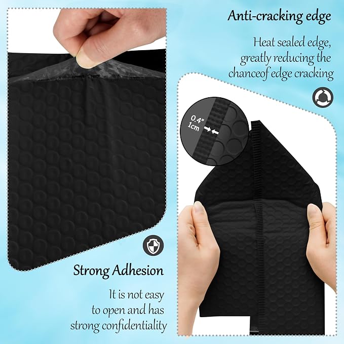 Thank You Bubble Mailers 4x8'' 50 Pack, Self Sealing Padded Envelopes, Strong Adhesion Bubble Envelopes, Waterproof Mailing Envelopes, Cushioning Shipping Envelopes - Black