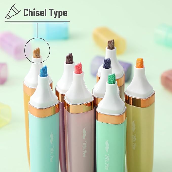 Mr. Pen- Glitter Highlighters, 8 Pack, Pastel and Metallic Colors, Chisel Tip, Highlighters Glitter Highlighter Markers
