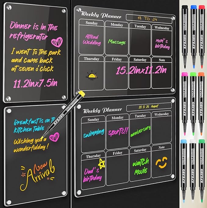 Liquid Chalk Markers for Acrylic Fridge Calendar Planning Board, Clear Glass Dry Erase Board, Whiteboard, Window, Mirror, Easy Wet Erase,1mm Fine Points (10 COLORS)
