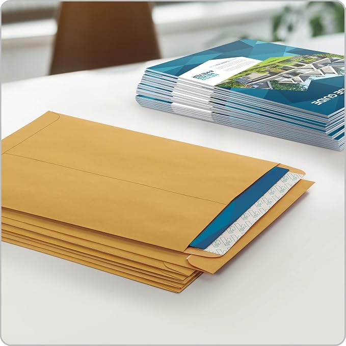 Quality Park 9" x 12" Self-Seal Catalog Envelopes, for Mailing, Organizing and Storage, Brown Kraft, Heavy 28-lb Paper, 100 Per Box (QUA44562) (Pack of 2)