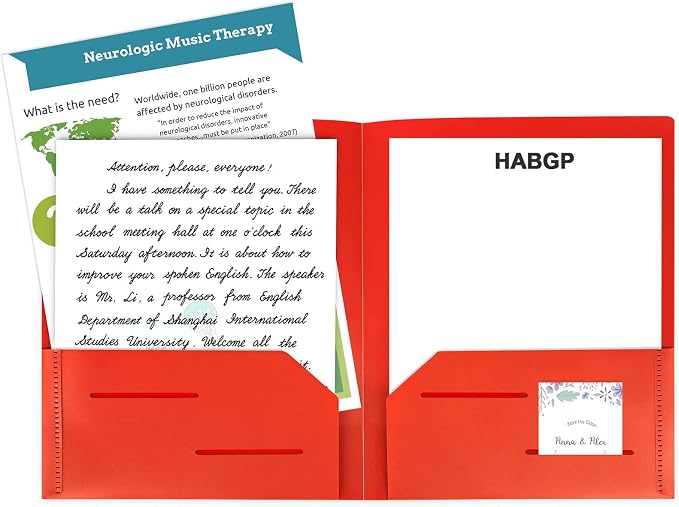 HABGP 6 Pack Plastic Folders with Pockets, Multiple Color, 2 Pocket Folders | Heavy Duty, Letter Size Folders, Business Card Holder, for School, Office