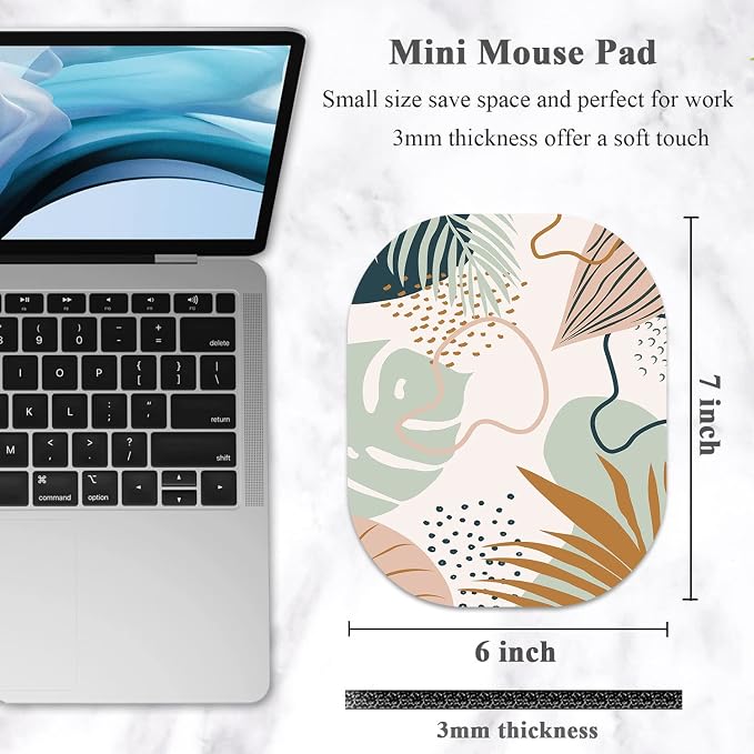 Small Mouse Pad 6 x 7 Inch, Oval Mini Mouse Pad with Non-Slip Rubber Base, Waterproof Compact Mouse Mat for Laptop Computer Wireless Mouse Keyboard Tray Home Office Travel, Green Leaves