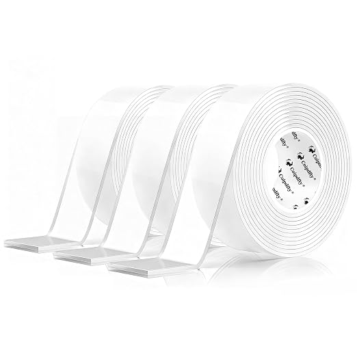 Double Sided Tape Heavy Duty for Wall Decor No Damage to Paint,Clear Removable Mounting Tape,Nano Two Sided Adhesive Tape,Picture Hanging Strips for Posters,Stickers - 3Rolls,Total(1.18in*20FT)