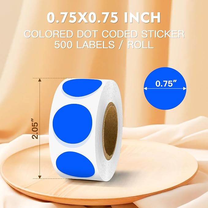 PARLAIM 3/4 Inch Color Coding Label Stickers,500PCS Circle Inventory Sticky Dots Sticker in Dispenser Box,Blue Adhesive Round Dot Labels for Office Home(Blue)