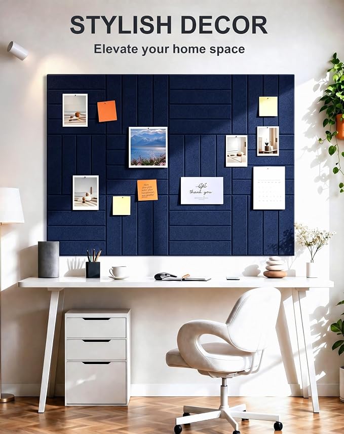 0.47" Thick Felt Wall Tiles 48"x36" Cork Board Alternative 12 Pack 11.81"x11.81"Felt Bulletin Board Pin Board with Removable Adhesive Tape&60 Pushpins for Home Office School(Bold-Dark Blue)
