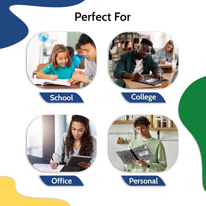 48 Pack - EPI College Ruled Composition Notebook Black - 200 Pages (100 Sheets), 9-3/4 x 7-½ - Classroom Back to School Supplies, Heavy Duty, Durable Hardcover Office Notebooks, Sewn