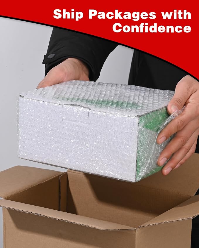 2-Pack Bubble Cushioning Wrap Rolls, 3/16" x 8" x 72' ft Total [2 Rolls of 36 Feet], Perforated 12" 20 Fragile Stickers for Shipping, Packaging, Mailing