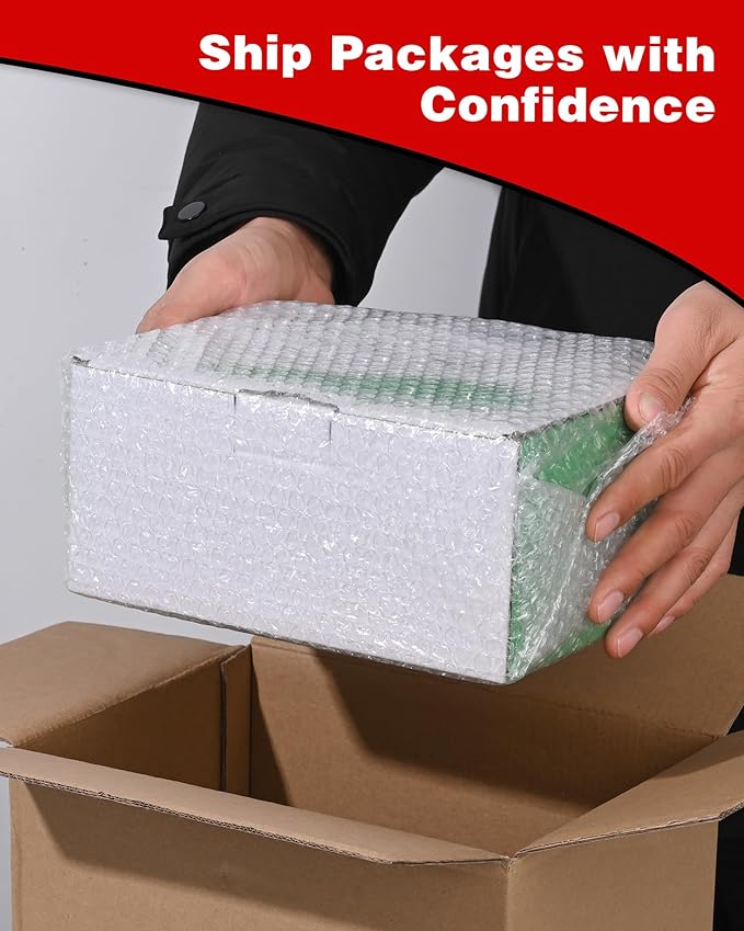 2-Pack Bubble Cushioning Wrap Rolls, 3/16" x 15" x 72' ft Total [2 Rolls of 36 Feet], Perforated 12" 20 Fragile Stickers for Shipping, Packaging, Mailing