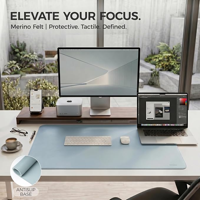 Large Desk Pad Non-Slip Desk Mat Protector for Keyboard Mouse Waterproof Vegan Leather Surface Faux Leather Laptop Mat Smooth Mouse Pad Premium Gift Tube Morning Fog Blue 47" x 23"