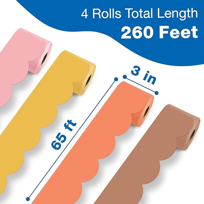 Carson Dellosa Retro Bulletin Board Borders - 260ft Groovy Pink, Yellow, Green, Orange Boho Classroom Décor, Teacher Supply, School, Office Cork or Whiteboard, Wall, Locker, Party Decoration 4 Pack