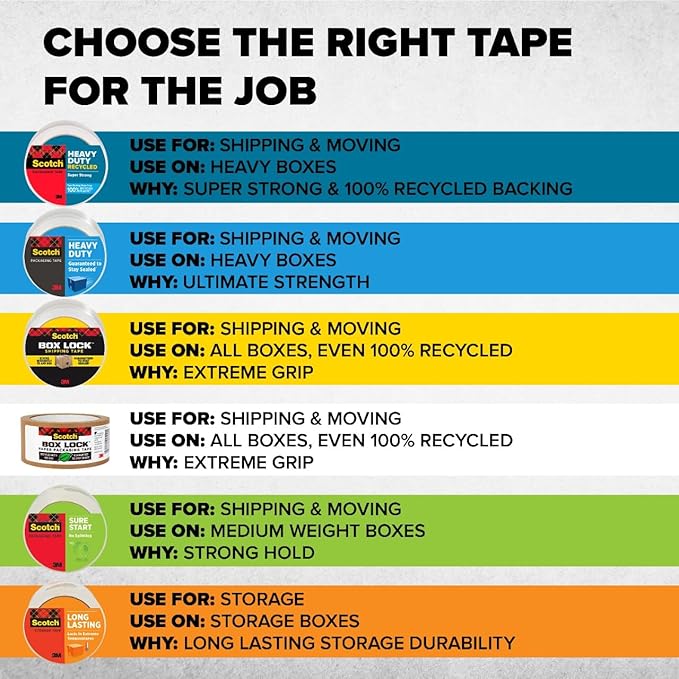 Scotch Heavy Duty Recycled Packaging Tape, Shipping and Packing Tape, 1.88 in x 800 in, 6 Rolls with Dispensers, Red