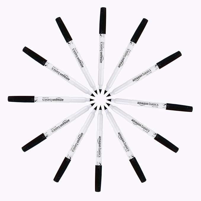 Amazon Basics Low Odor Ultra Fine Tip Dry Erase Whiteboard Markers for Teacher Supplies, Black, 24-Pack