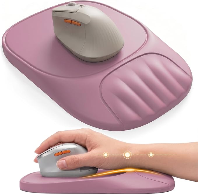 Ergonomic Mouse Pad with Wrist Rest, Sloped Memory Foam Mousepad with Wrist Support, Cooling Channels, Non-Slip Base, Smooth Lycra Surface for Office, Gaming & Home Desk (Dusty Rose)
