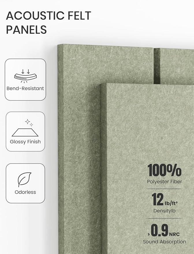 Fluxynara 48" x 36" Large Felt Bulletin Board, Sage | 12 Pack Cork Board Alternative with 60 Safe Adhesive Tabs, Pin Boards for Wall Decor, Home, Office, Classroom,Dorm
