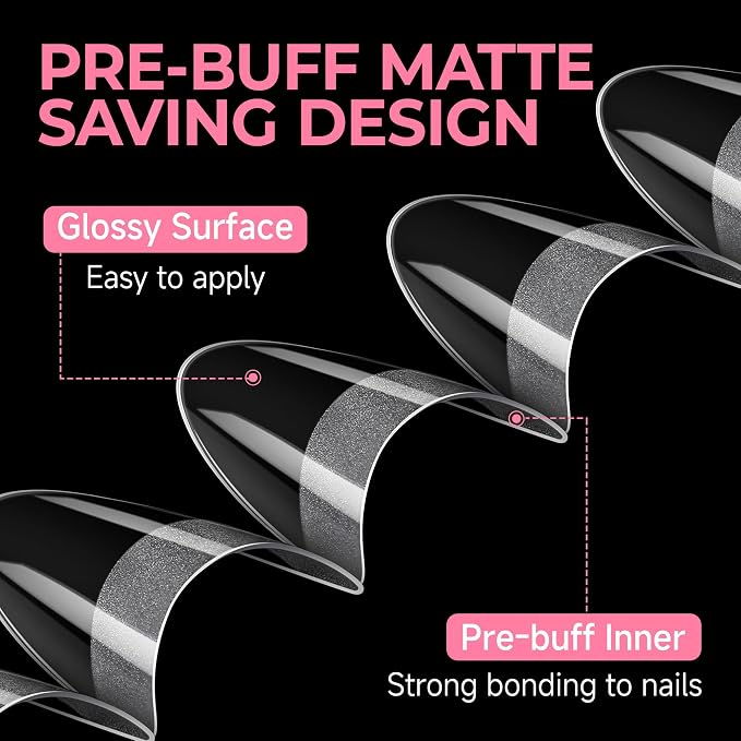 UNA GELLA Gel Nail Tips Almond Shape: 504pcs Half Cover Pre-Etched | Medium Almond Nail Tips Upgrade Soft Gel Matte Design for DIY Press On Nails Acrylic False Nails Tips 12 Sizes