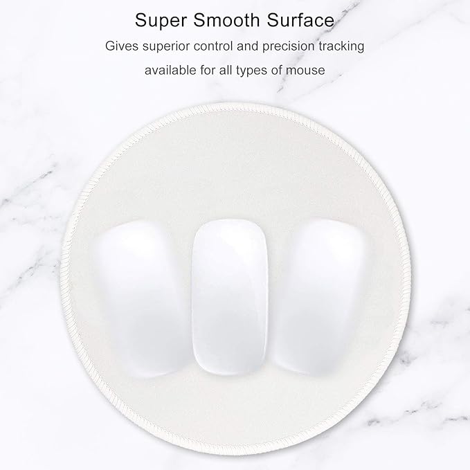 Hsurbtra Mouse Pad, Premium-Textured Small Round Mousepad 8.7 x 8.7 Inch White, Stitched Edge Anti-Slip Waterproof Rubber Pretty Cute Computer Mat for Office Home Gaming Laptop Men Women Kids