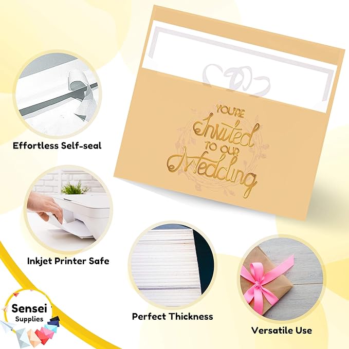 110 5x7 Kraft Brown Invitation Envelopes - for 5x7 Cards - A7 - (5 ¼ x 7 ¼ inches) - Perfect for Weddings, Graduation, Baby Shower - 120 GSM - Peel, Press & Self Seal - Square Flap