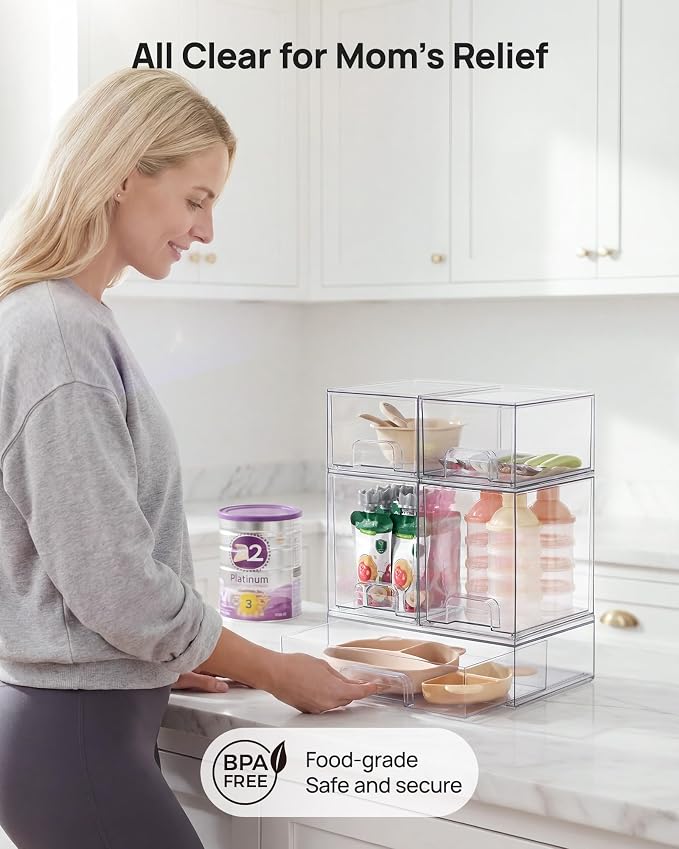 Vtopmart Clear Stackable Storage Drawers Set of 9, Plastic Organizer Bins | Multi-purpose Boxes for Baby Bottle Storage, Ideal for Kichen, Vanity, Bathroom, Undersink, Cabinet, Pantry Organization
