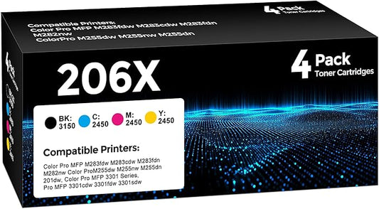 W.L.M 206x Toner Cartridges 4 Pack High Yield 206X 206A Toner Set | Compatible with for HP Color LaserJet Pro M255dw M255nw MFP M283fdw M283cdw M282nw M283fdn (Black/Cyan/Yellow/Magenta)