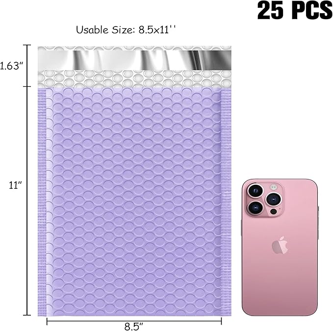 JinRuiKJ Bubble Mailers 8.5x12" 25 Pack, Padded Envelopes, Strong Adhesion Padded Mailers, Cushioning Padded Shipping Envelopes for Jewelry, Makeup - Purple