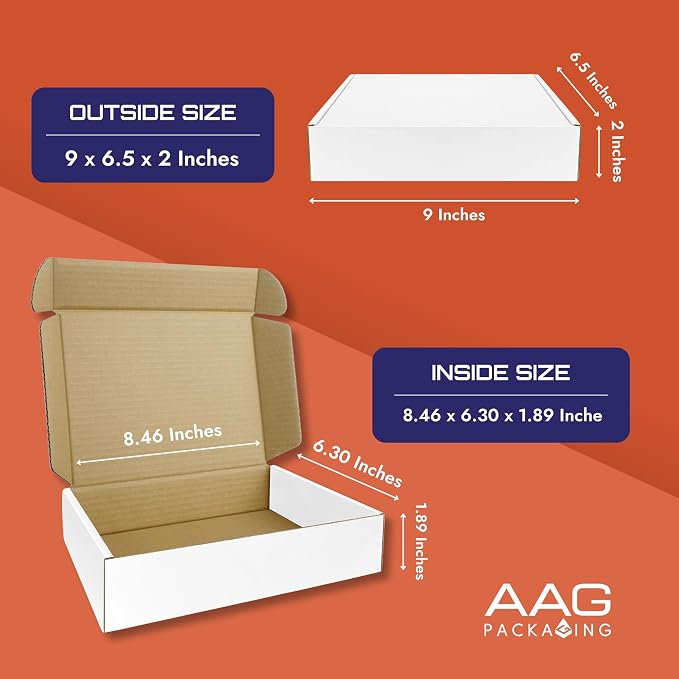 Corrugated Shipping Box Mailers, Kraft Brown, Triple-Layer Board Secure Slot Closure (White, 9"x6.5"x2" / Set of 20)