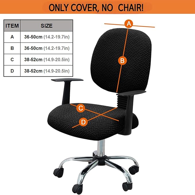 MIFXIN Office Chair Cover Stretch Elastic Slipcovers 2 Piece Jacquard Computer Chair Backrest Cover & Seat Cover Furniture Protector for Home Office, Only Covers, NO Chair (Black)