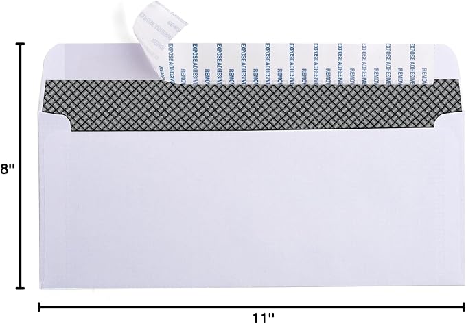 500 Self Seal QuickBooks Double Window Security Check Envelopes - for Business Laser Checks, Ultra Security Tinted, Self Adhesive Peel & Seal White, Size 3 5/8 x 8 11/16-24lb NOT for INVOICES (26865)
