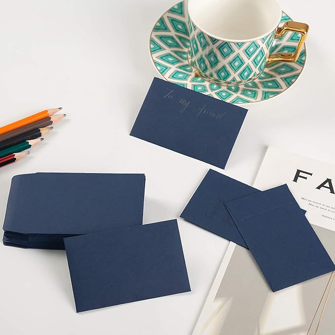 200 Pack Small Coin Envelopes Kraft Paper Seed Envelopes Mini Parts Small Items Stamps Storage Packets Envelopes Self-Adhesive for Garden, Office or Wedding Gift, (2 1/4 x 3 1/2 Inch, Navy Blue)