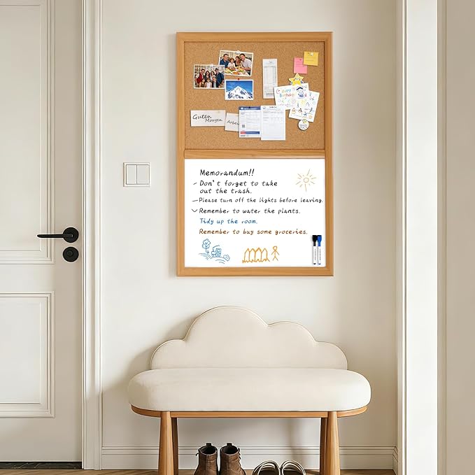 Cork Board White Board Combo with MDF Wood Frame | 30 x 20 Inch Bulletin Board, Magnetic Dry Erase Board & Corkboard for Wall, Vision Board for Home, Office, School