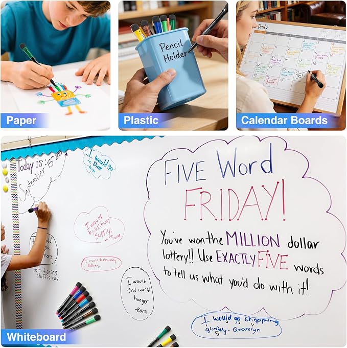 Magnetic Dry Erase Markers Fine: 12 Colors Erasable Whiteboard Markers Fine Point with Eraser Cap, Low Odor White Board Dry Erase Pens Fine Tip for Kids & Teachers, Home, Office and School Supplies