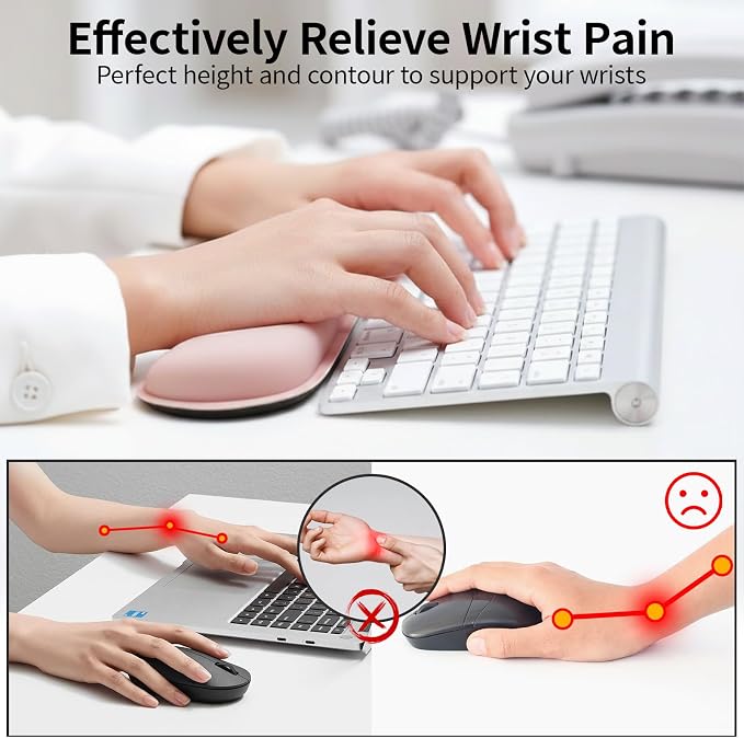 Bloss 2 Pink Wrist Rest for Mouse & Keyboard, Ergonomic Wrist Support | Soft Memory Foam, Rubber Non-Slip, Wrist Rest for Mouse, Breathable, 1.2" Thick